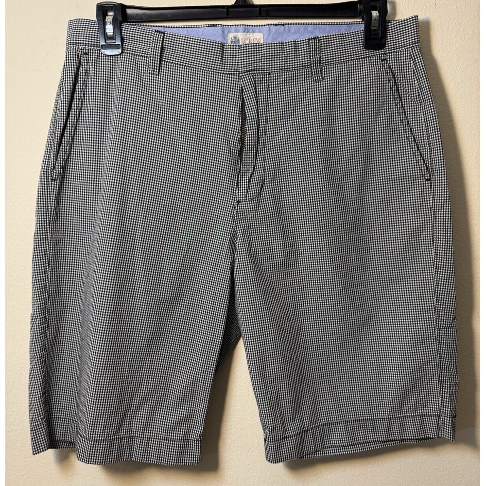 J.Crew Mens 34 Black White Gingham‎ Plaid Rivington Shorts Flat Front Cotton